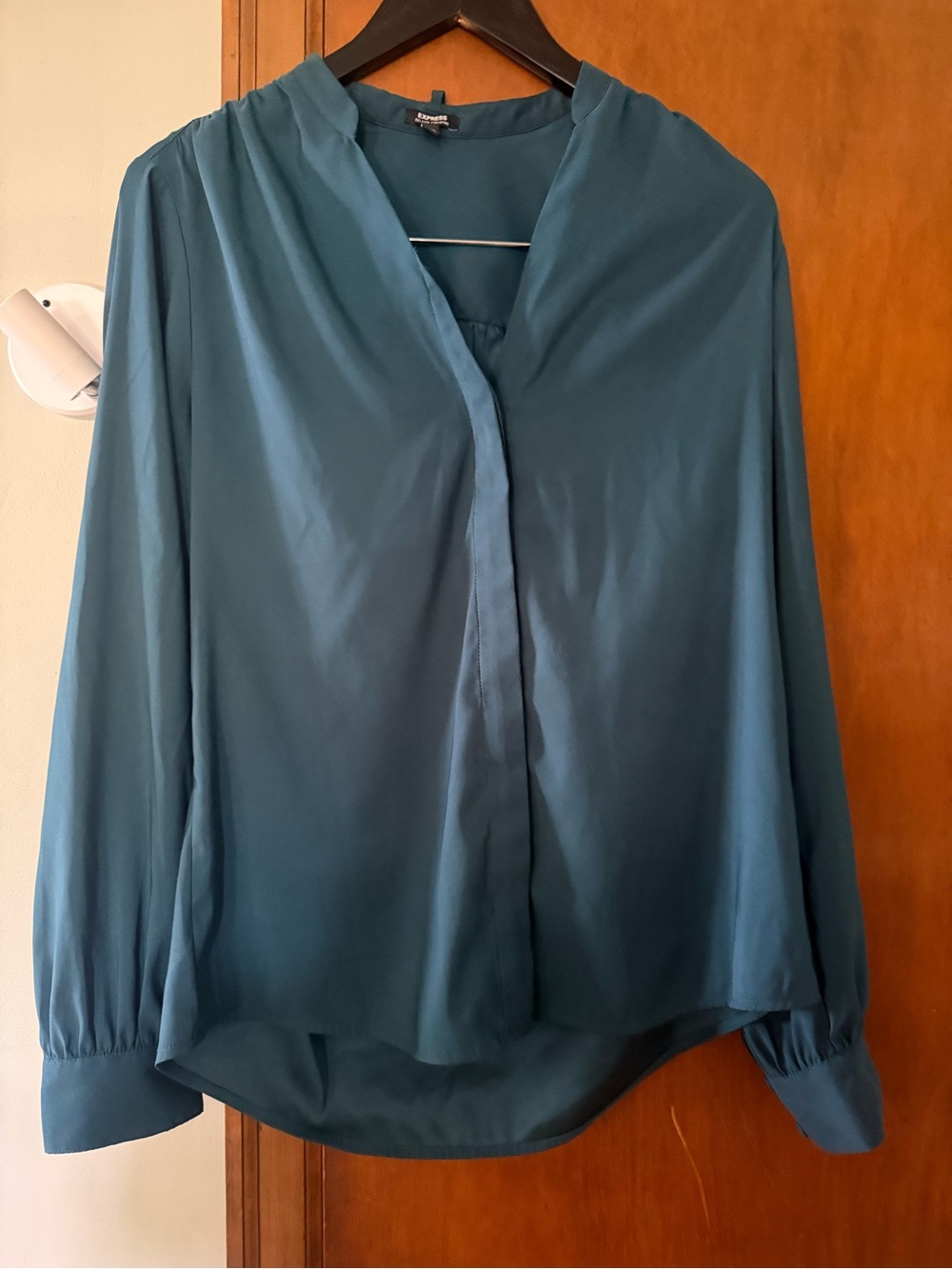 Express Teal V-Neck Long Sleeve Blouse with tie waist